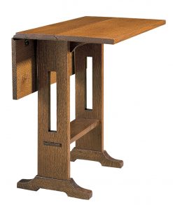 Stickley A table that combines beauty and functionality, the 509 Drop Leaf Table is part of the original April 1989 reissued Mission Collection. The shoe feet give the table stability in both its open and closed positions. Available in solid oak or cherry.